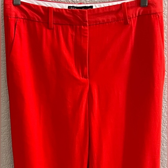 ZARA RED Cropped Cuffed TROUSERS PANTS Turn Up Hem SIZE Small - Picture 2 of 7